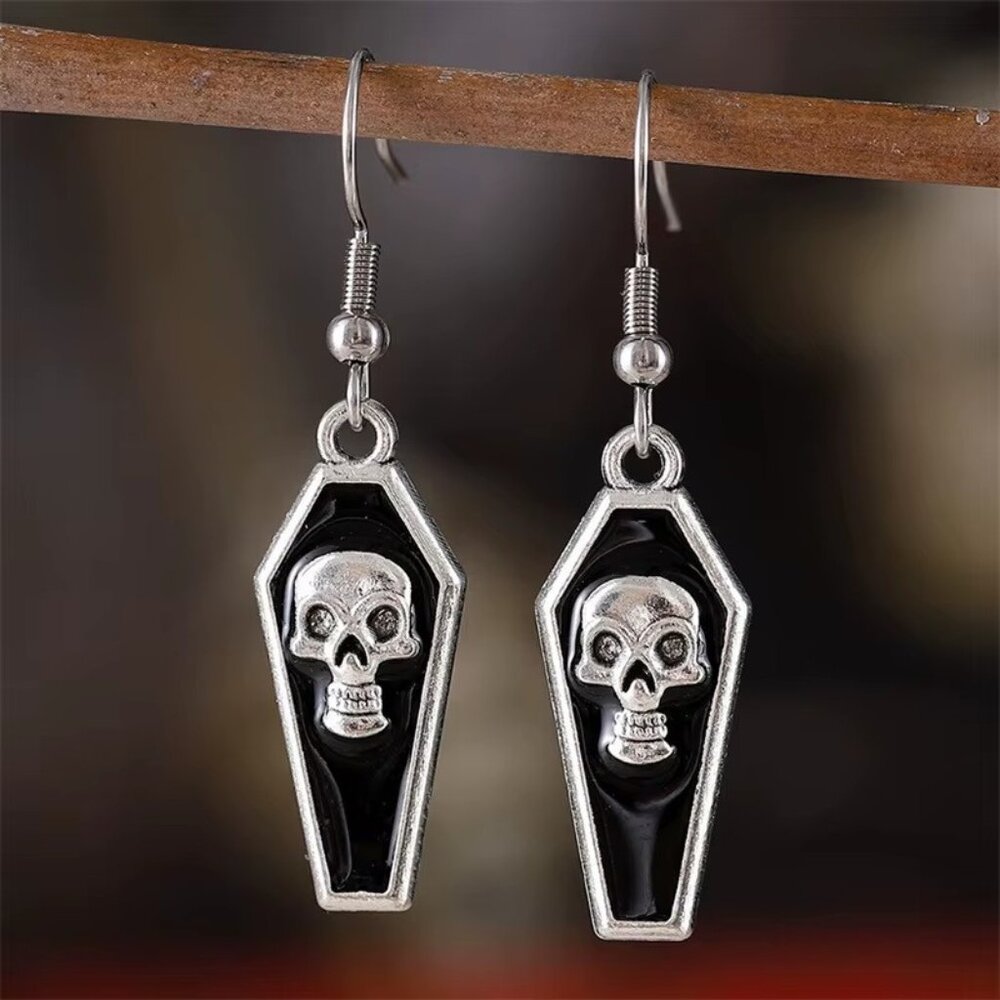 Halloween Coffin Earrings‎ ⚰️ | Black Skull | Gothic Punk Jewelry for Halloween